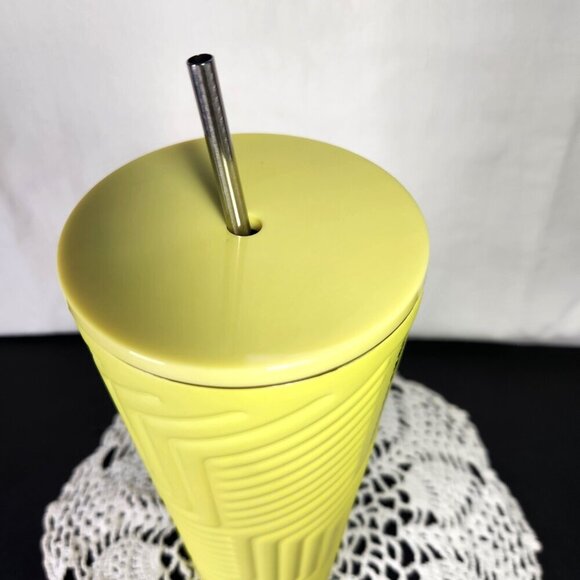 Starbucks Stainless Steel Neon Yellow Geometric Soft Touch 24oz Tumbler 2024 - Picture 6 of 8